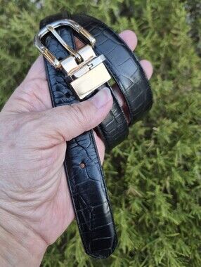 LAUREN RALPH LAUREN REVERSIBLE CROC EMBOSSED BROWN/BLACK LEATHER BELT